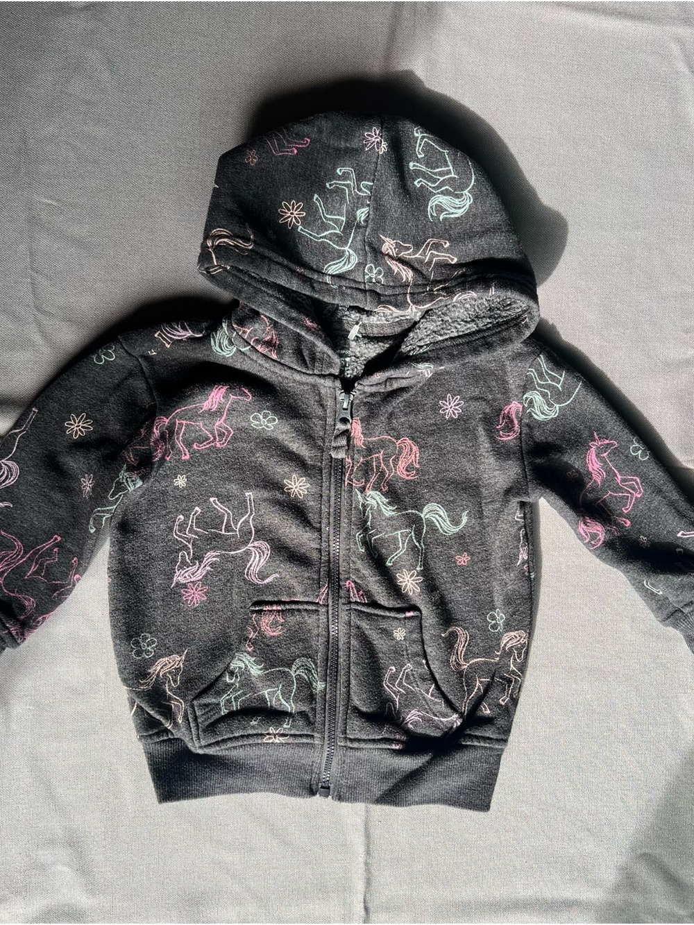 jumping beans Black Unicorn Zip Hoodie with Pink & Mint Prints